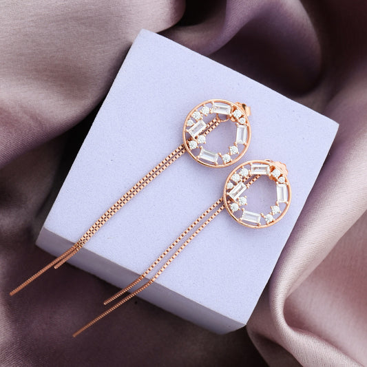MAIRA Stunning Rose Gold Plated 925 Sterling Silver Dangling Shoulder Duster Earrings for Women / Valentine Gift for Girls