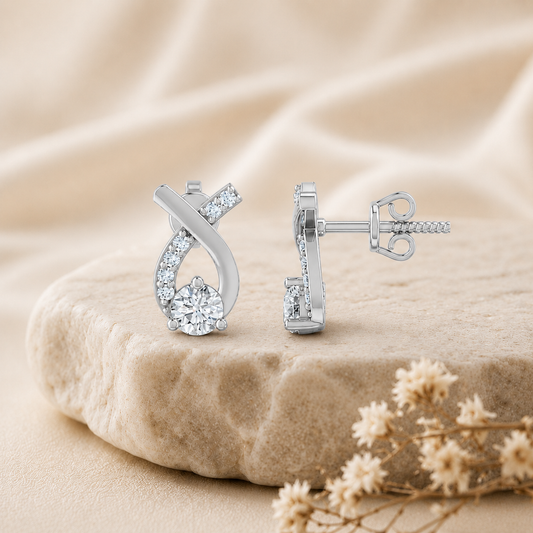 Twisted Ribbon Solitaire Rhodium Plated 925 sterling silver Stud
