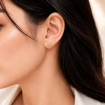 Floral Sparkle Geometric Gold Plated 925 Sterling silver Stud
