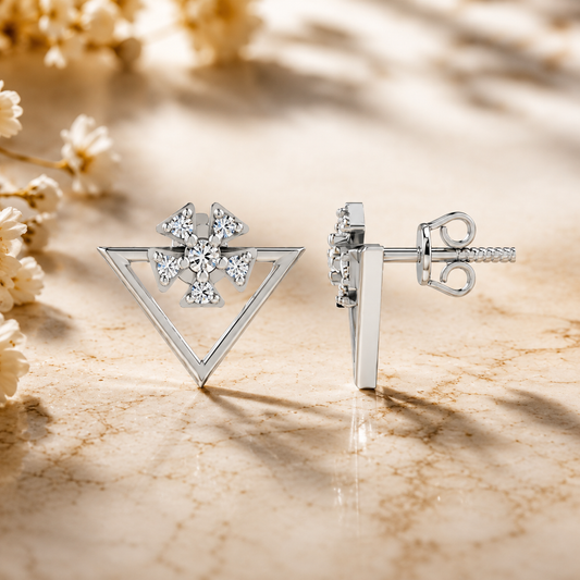 Floral Sparkle Geometric Rhodium Plated 925 Sterling silver Stud