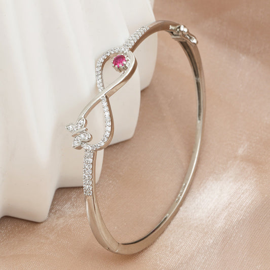 MIARA Sterling Silver Rhodium Plated Stylish Infinity Butterfly Kada Bracelet Jewellery / Gift for Women