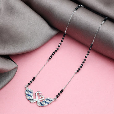 MAIRA 925 Sterling Silver Swan Swiss Zirconia Black Beads Mani Mangalsutra / Gift for Women