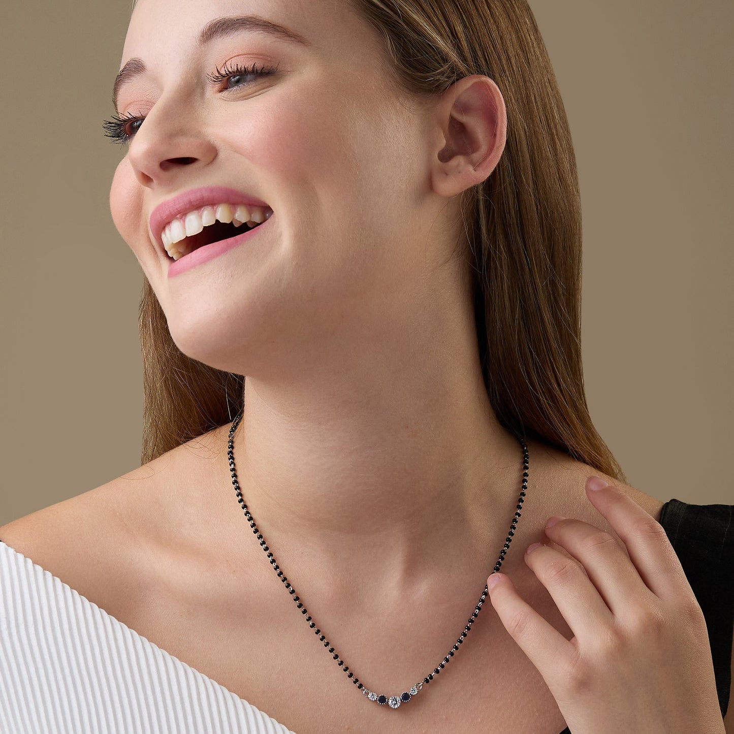 MAIRA 925 Sterling Silver Swiss Zirconia Black Beads Mani Simple Necklace Mangalsutra Jewellery / Gift for Women