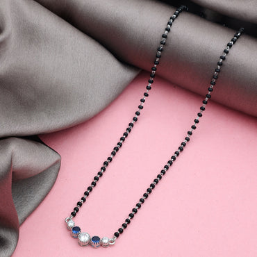 MAIRA 925 Sterling Silver Swiss Zirconia Black Beads Mani Simple Necklace Mangalsutra Jewellery / Gift for Women