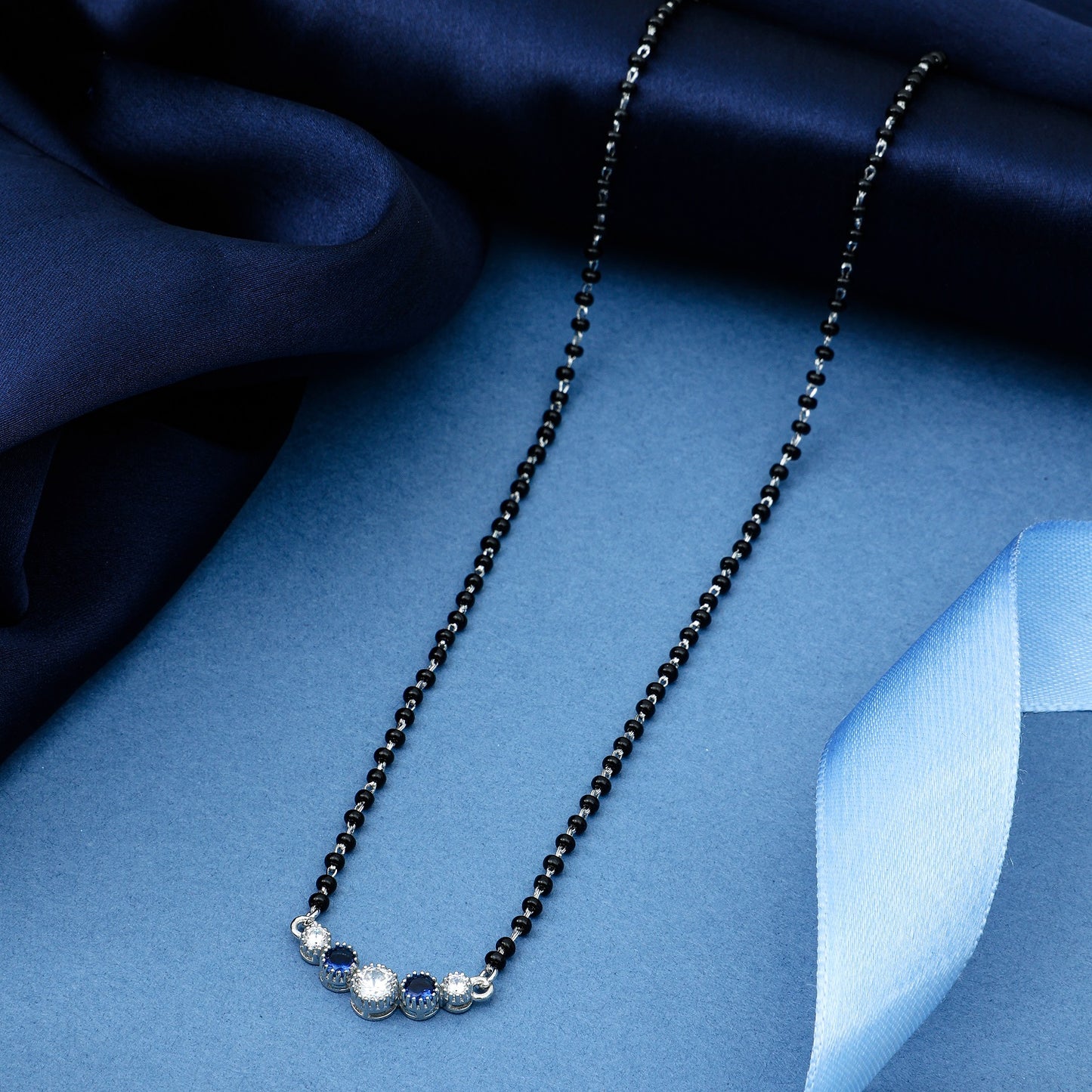 MAIRA 925 Sterling Silver Swiss Zirconia Black Beads Mani Simple Necklace Mangalsutra Jewellery / Gift for Women