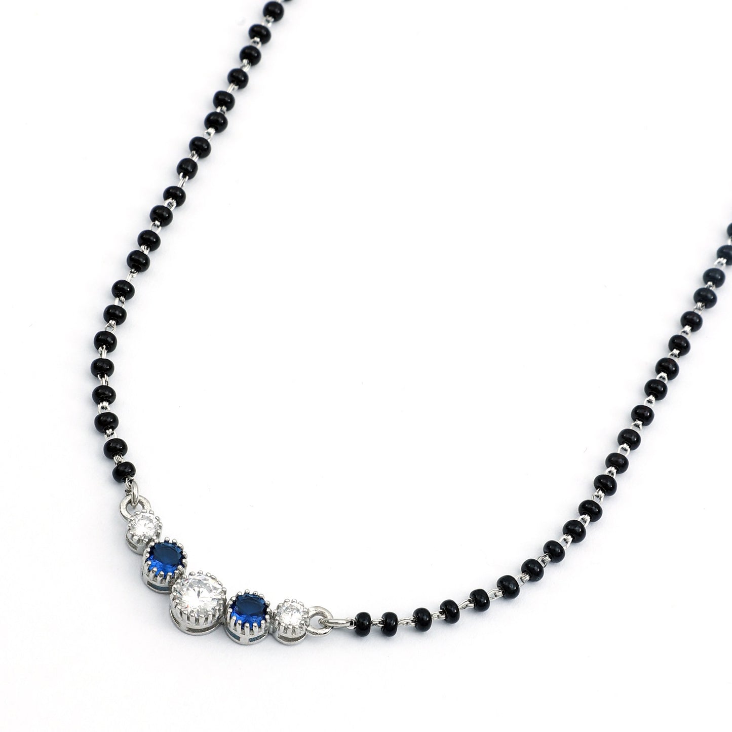 MAIRA 925 Sterling Silver Swiss Zirconia Black Beads Mani Simple Necklace Mangalsutra Jewellery / Gift for Women