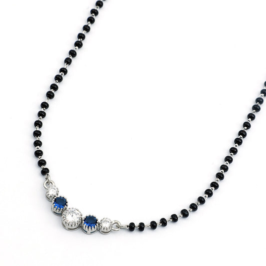 MAIRA 925 Sterling Silver Swiss Zirconia Black Beads Mani Simple Necklace Mangalsutra Jewellery / Gift for Women