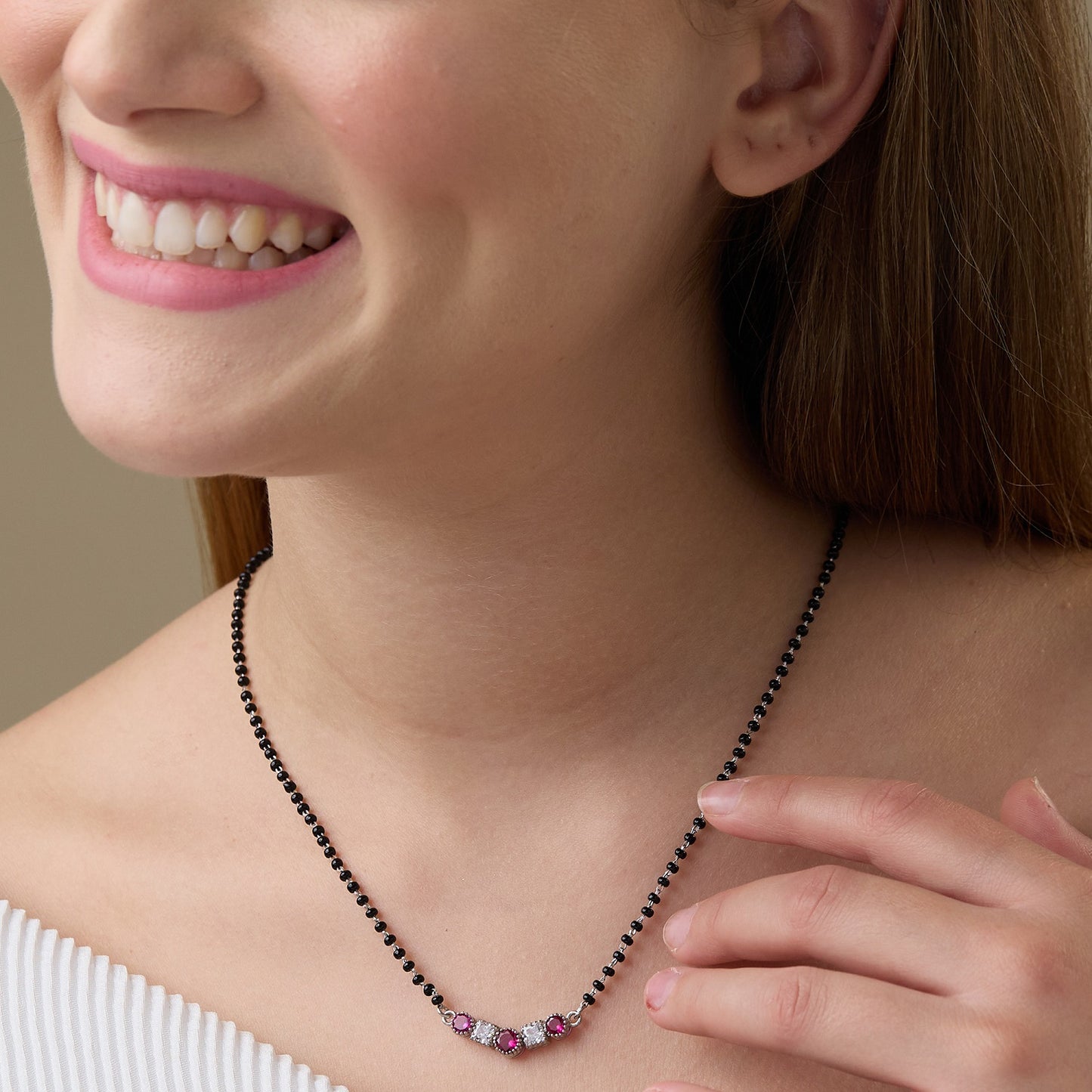 MAIRA 925 Sterling Silver Swiss Zirconia Black Beads Mani Simple 18 Inch Necklace Mangalsutra Jewellery / Gift for Women