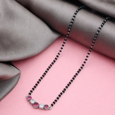 MAIRA 925 Sterling Silver Swiss Zirconia Black Beads Mani Simple 18 Inch Necklace Mangalsutra Jewellery / Gift for Women