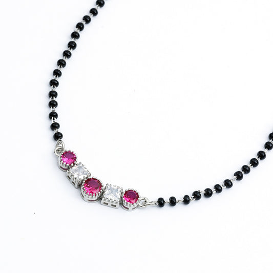 MAIRA 925 Sterling Silver Swiss Zirconia Black Beads Mani Simple 18 Inch Necklace Mangalsutra Jewellery / Gift for Women