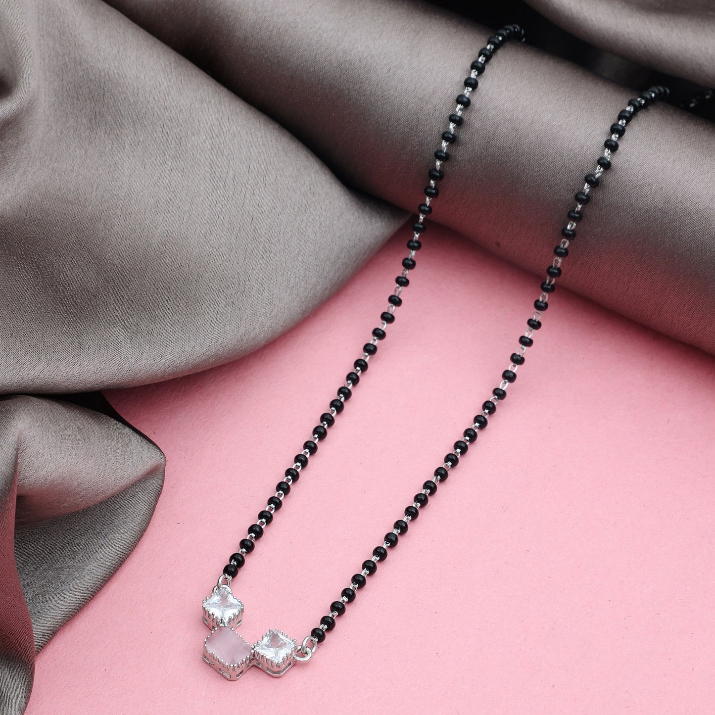 MAIRA 925 Sterling Silver Swiss Zirconia Black Beads Stylish 18 Inch Working Women Mangalsutra Jewellery / Gift for Women
