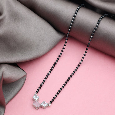 MAIRA 925 Sterling Silver Swiss Zirconia Black Beads Stylish 18 Inch Working Women Mangalsutra Jewellery / Gift for Women