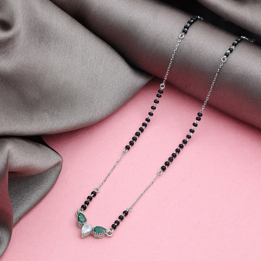 MAIRA Sterling Silver Swiss Zirconia Black Beads Stylish 18 Inch Working Women Mangalsutra Jewellery