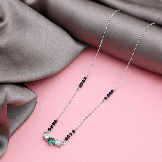 MAIRA Sterling Silver Swiss Zirconia Black Beads Stylish 18 Inch Working Women Mangalsutra Jewellery