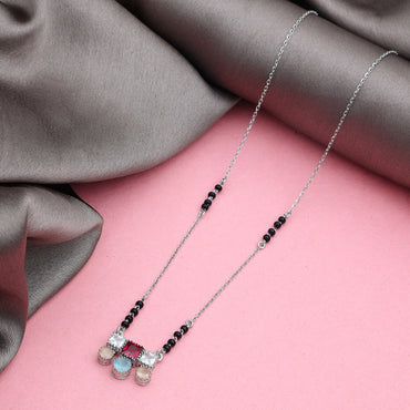 MAIRA Sterling Silver Swiss Zirconia Black Beads Stylish 18 Inch Working Women Mangalsutra Jewellery