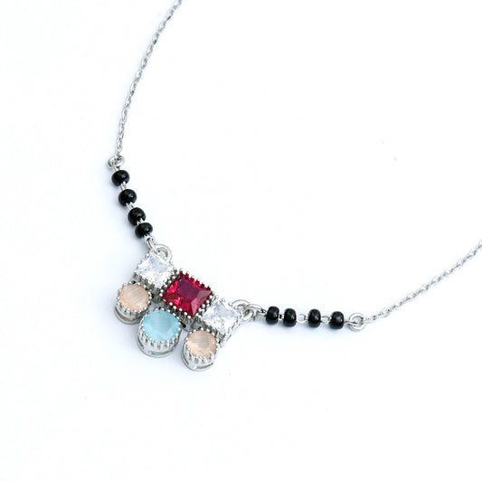 MAIRA Sterling Silver Swiss Zirconia Black Beads Stylish 18 Inch Working Women Mangalsutra Jewellery