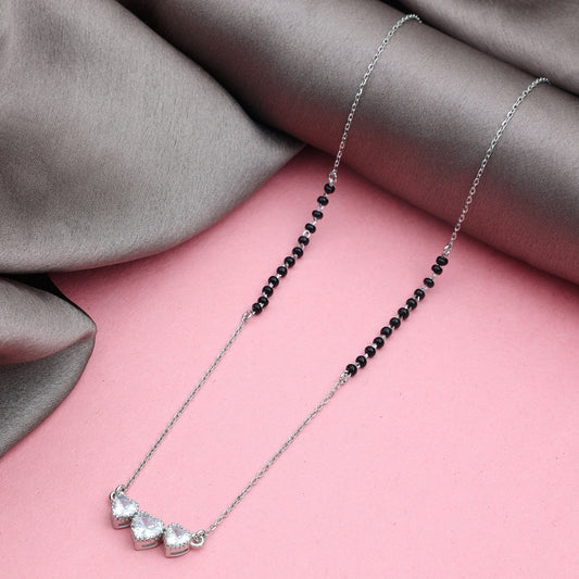 MAIRA 925 Sterling Silver Swiss Zirconia Black Beads Mani Simple 18 Inch Necklace Mangalsutra Jewellery / Gift for Women