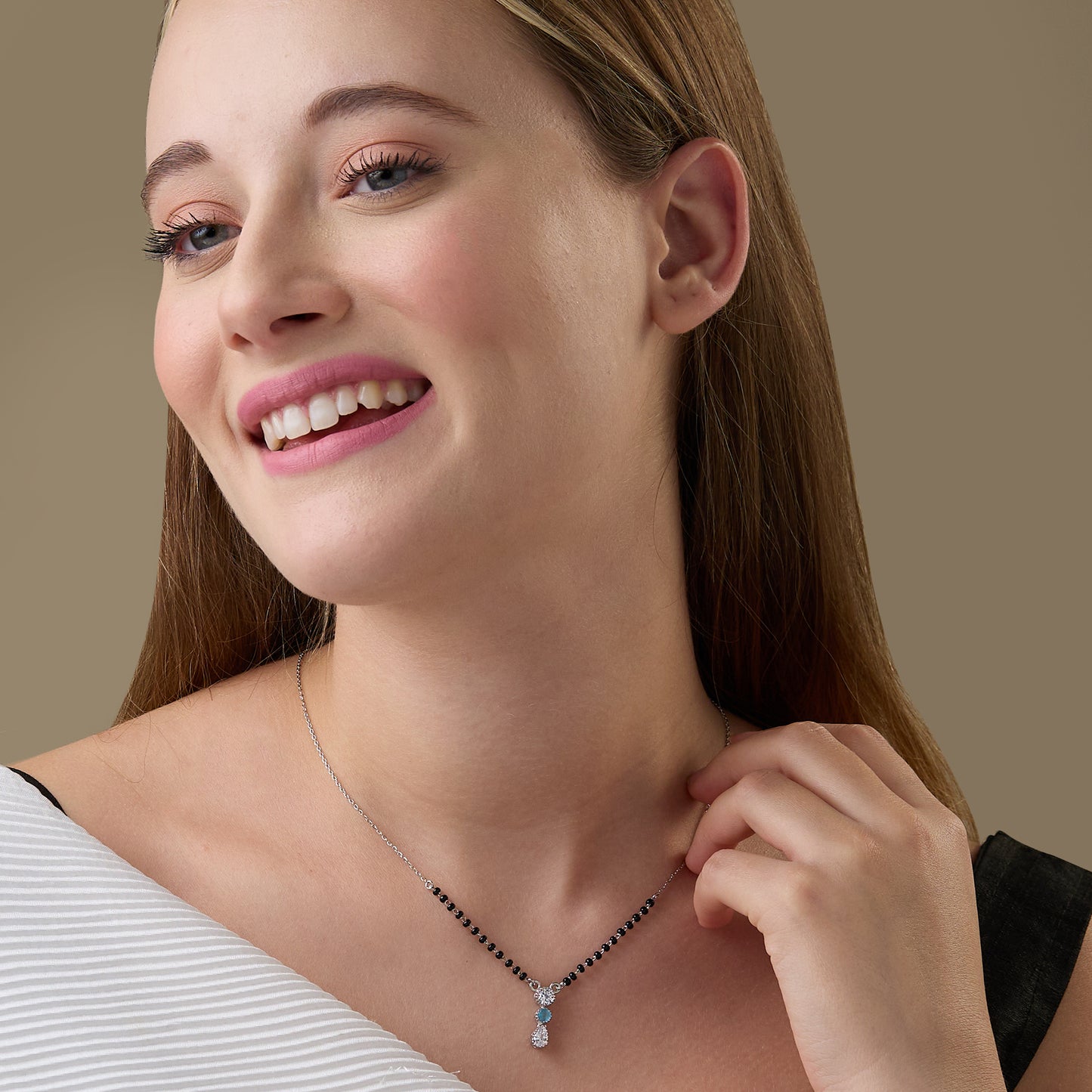 MAIRA 925 Sterling Silver Swiss Zirconia Black Beads Mani Simple 18 Inch Necklace Mangalsutra Jewellery / Gift for Women