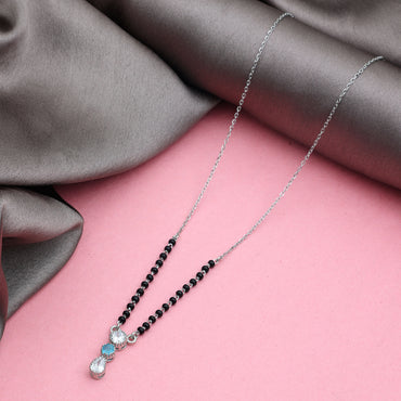 MAIRA 925 Sterling Silver Swiss Zirconia Black Beads Mani Simple 18 Inch Necklace Mangalsutra Jewellery / Gift for Women