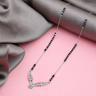 MAIRA Ruby Green Floral Pendant 925 Sterling Silver 18 Inch Latest Mangalsutra Jewellery / Gift for Women