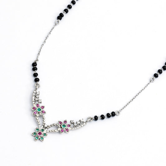 MAIRA Ruby Green Floral Pendant 925 Sterling Silver 18 Inch Latest Mangalsutra Jewellery / Gift for Women