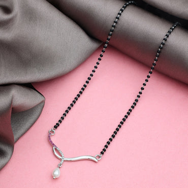 MAIRA 925 Sterling Silver Swiss Zirconia Black Beads Kala Mani 18 Inch Necklace Mangalsutra Jewellery / Gift for Women