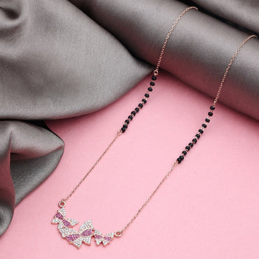 MAIRA Butterfly 925 Sterling Silver Swiss Zirconia Black Beads 18 Inch Chain Necklace Mangalsutra Jewellery / Gift for Women