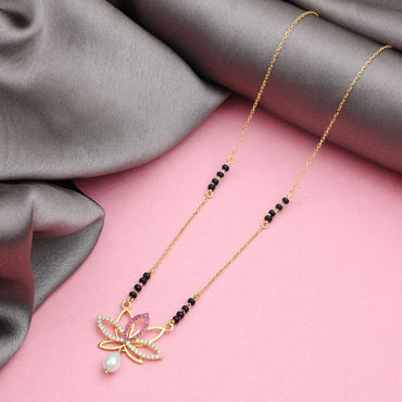 MAIRA 925 Sterling Silver Swiss Zirconia Kala Mani 18 Inch Chain 18 k Gold Plated Necklace Mangalsutra Jewellery / Gift for Women