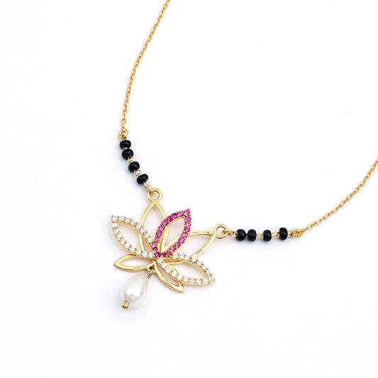 MAIRA 925 Sterling Silver Swiss Zirconia Kala Mani 18 Inch Chain 18 k Gold Plated Necklace Mangalsutra Jewellery / Gift for Women