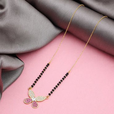 MAIRA 18 K Gold Plated Butterfly 925 Sterling Silver Swiss Zirconia Black Beads Necklace Mangalsutra Jewellery / Gift for Women