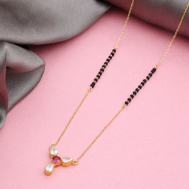 MAIRA 18 K Gold Plated 925 Sterling Silver CZ Kala Mani Necklace 18 Inch Mangalsutra Jewellery / Gift for Women