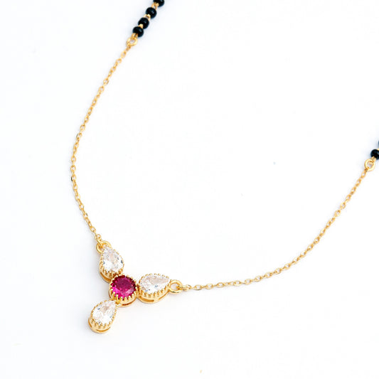 MAIRA 18 K Gold Plated 925 Sterling Silver CZ Kala Mani Necklace 18 Inch Mangalsutra Jewellery / Gift for Women