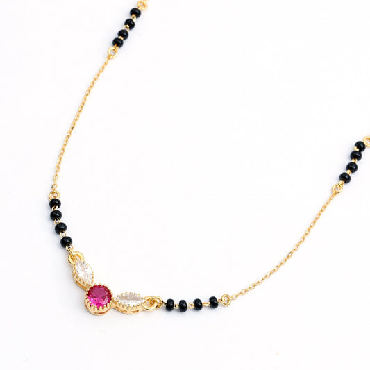 MAIRA 18 K Gold Plated 925 Sterling Silver CZ Kala Mani Necklace Mangalsutra Jewellery / Gift for Women