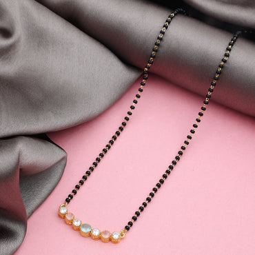 MAIRA 925 Sterling Silver 1 gm Gold Plated Black Beads Hypoallergenic 18 inch Mangalsutra Jewellery