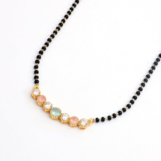 MAIRA 925 Sterling Silver 1 gm Gold Plated Black Beads Hypoallergenic 18 inch Mangalsutra Jewellery