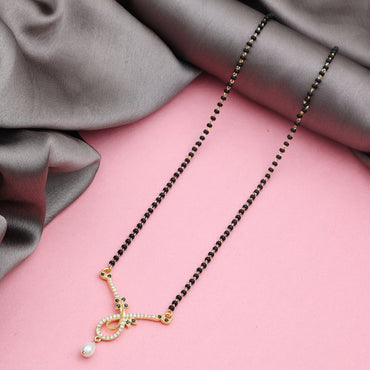 MAIRA Swiss Zirconia Floral Pendant 925 Sterling Silver 1 gram 18K Gold Plated Black Beads Mangalsutra Jewellery