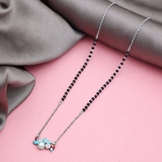 MAIRA Elegant Black Mani 925 Sterling Silver Enamel Pendant 18 inch Dailywear Mangalsutra Jewellery / Gift for Women