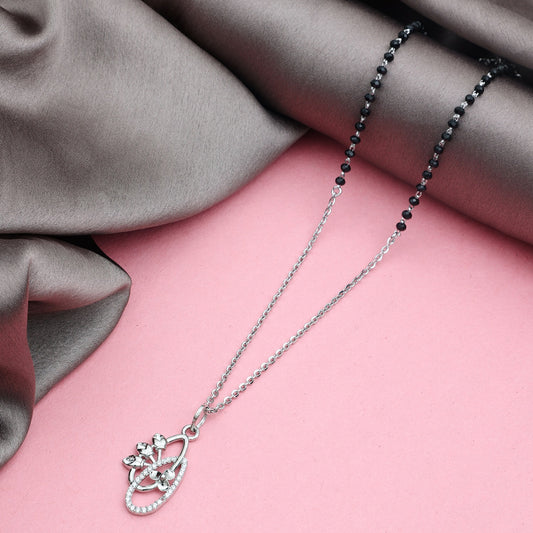 MAIRA Stylish Black Mani 925 Sterling Silver Enamel Pendant 18 inch Mangalsutra Jewellery / Gift for Women