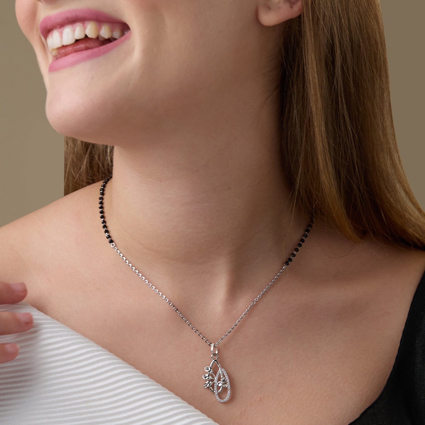 MAIRA Stylish Black Mani 925 Sterling Silver Enamel Pendant 18 inch Mangalsutra Jewellery / Gift for Women