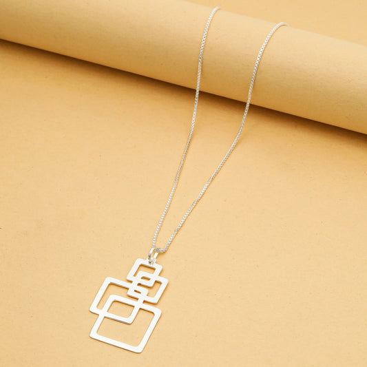 MAIRA Square 925 Sterling Silver Rhodium Plated Necklace for Girls