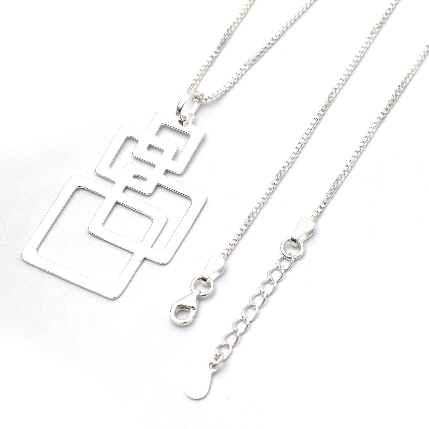 MAIRA Square 925 Sterling Silver Rhodium Plated Necklace for Girls