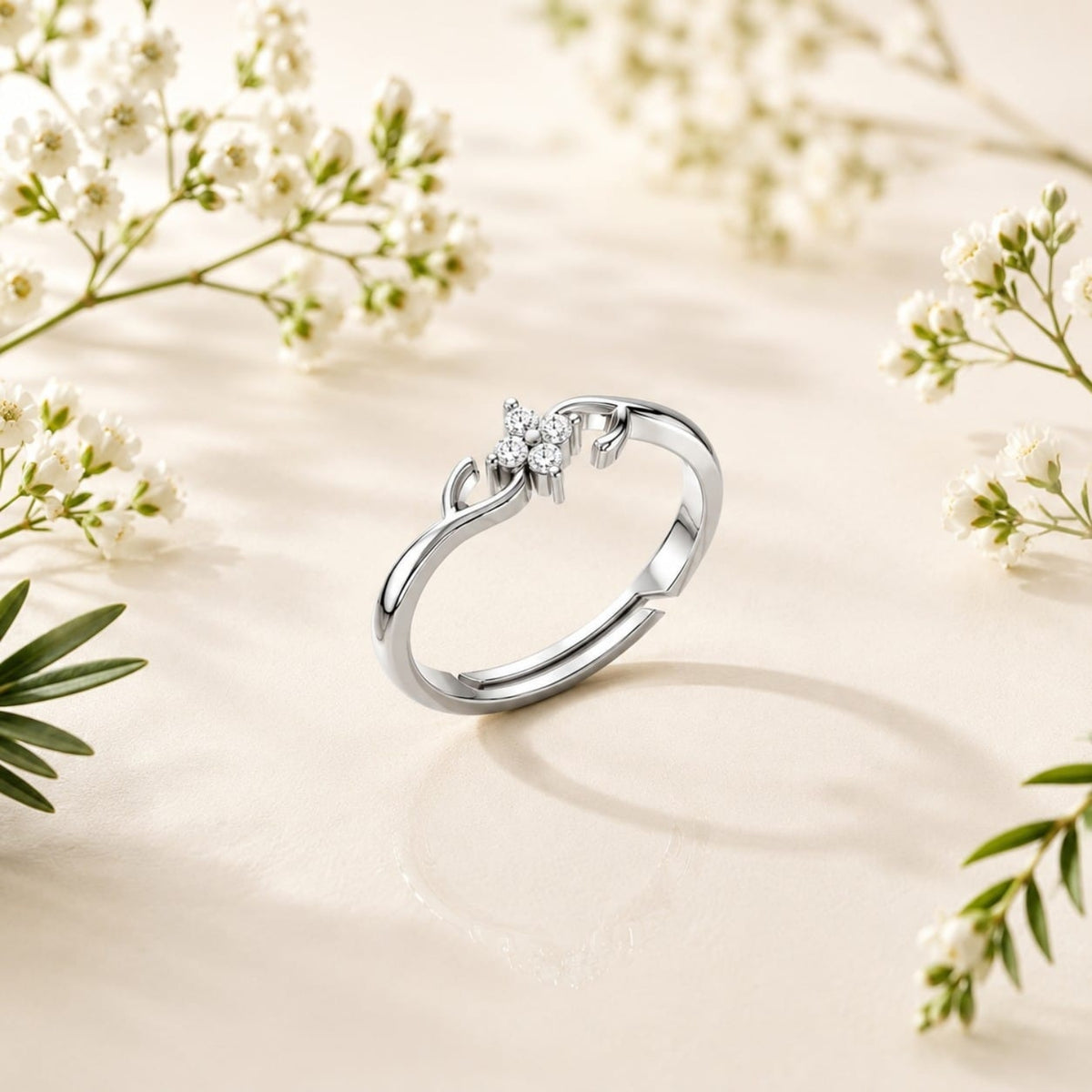 Four-Petal Floral Cluster Gold Plated Ring