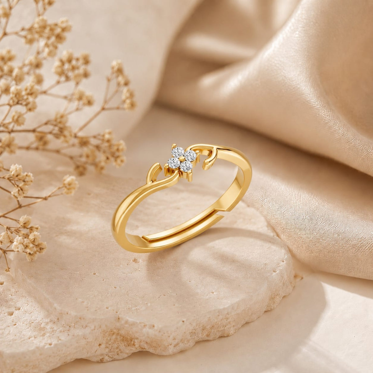 Four-Petal Floral Cluster Rose Gold Plated Ring