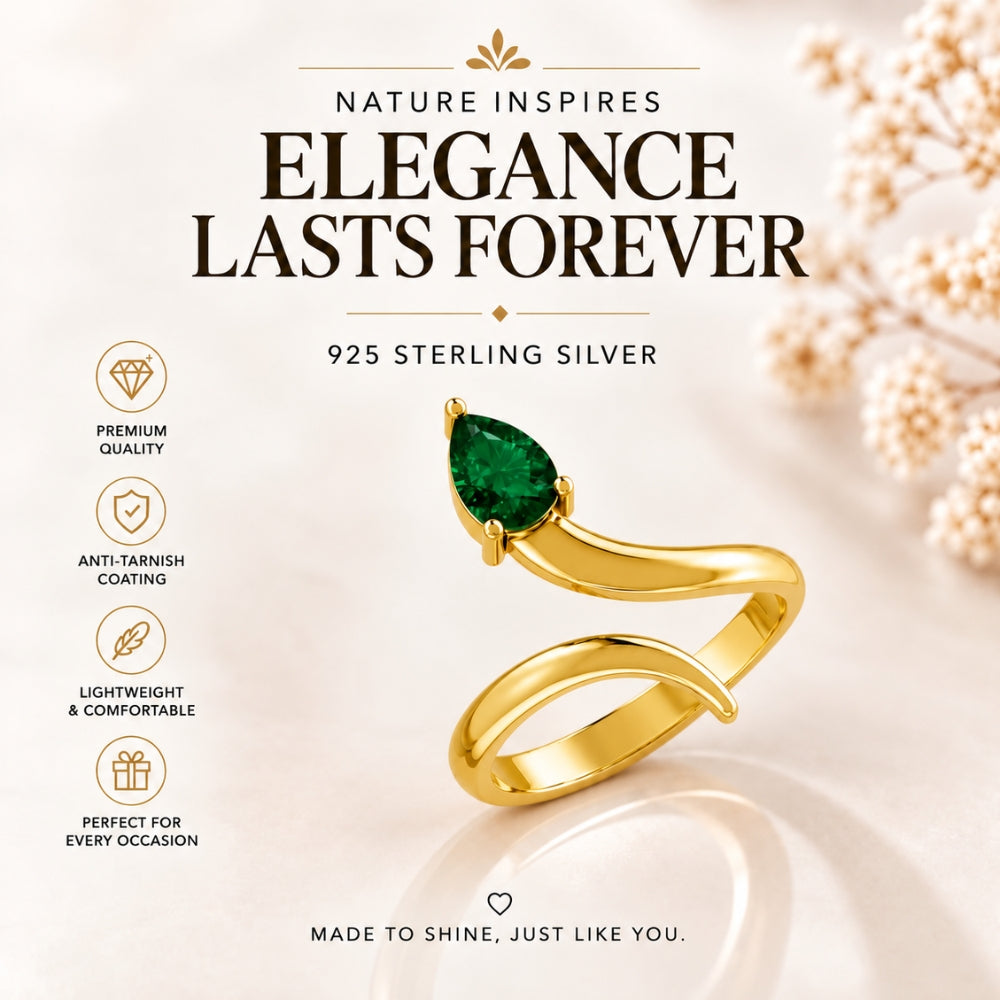Pear-Cut Emerald Bypass Gold Plated Ring