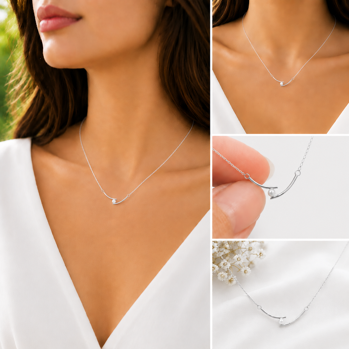 Pearl Embrace Rhodium Plated 925 Sterling Silver Necklace
