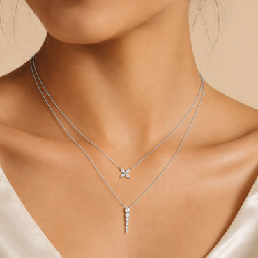 Petal Cascade Layered Rhodium Plated 925 sterling silver Necklace