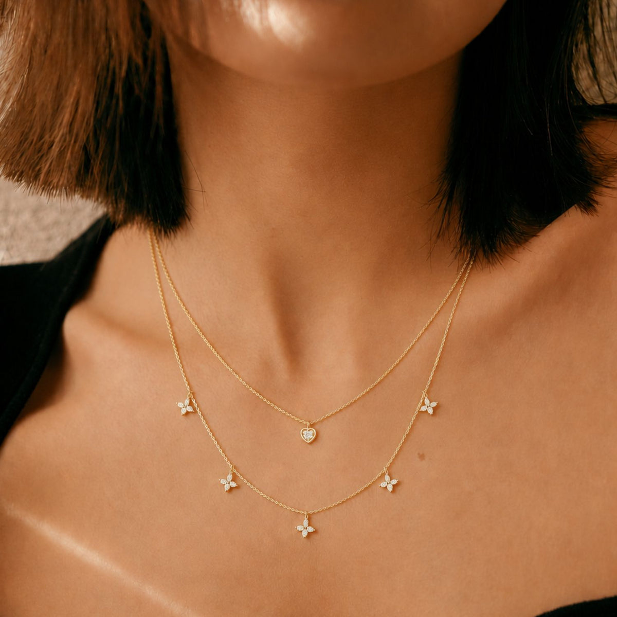 Fluttering Love Layered Gold Plated 925 Sterling Silver Necklace