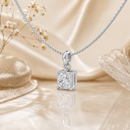 Prism Solitaire Rhodium Plated Pendant 925 Sterling Silver Necklace