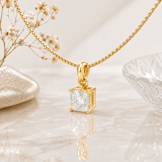 Prism Solitaire Gold Plated Pendant 925 sterling Silver Necklace