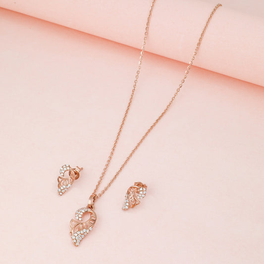 MAIRA 925 Sterling Silver Rose Gold Valentine Pendant Chain Necklace With Earrings for Girls / Women